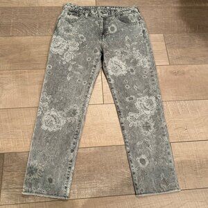 GAP GIRLS GRAY FLORAL DENIM JEANS  14 ADJUSTABLE WAIST